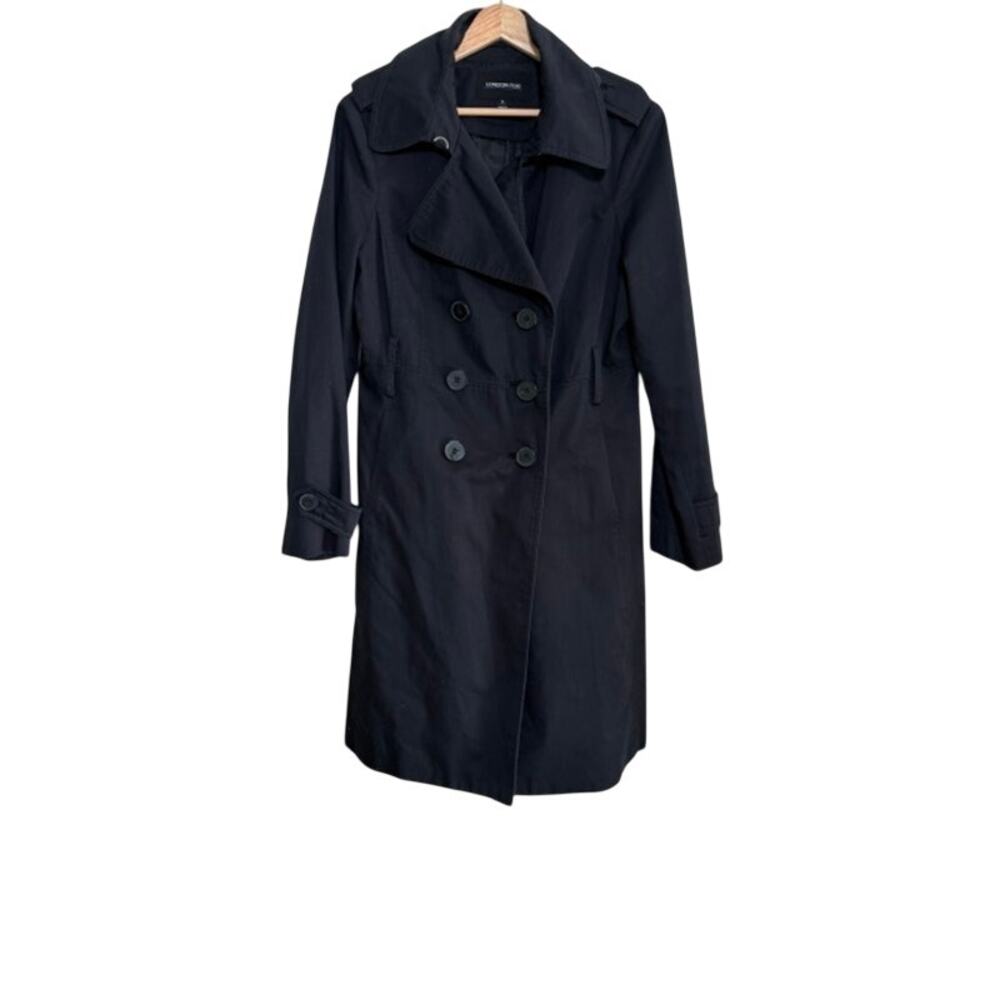 London Fog Trench Coat Womens 6 Black Double Breasted Rain Jacket Classic - Picture 6 of 10